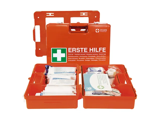 verbandkoffer,DIN 13157,ABS oranje,m. wandhouder