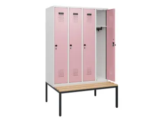 locker met bank,HxBxD 1950x1200x815mm,4vak,vak B 300mm,draaigrendel - 1
