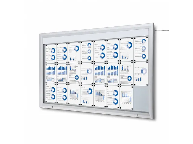 Outdoor mededelingenbord 24x A4 met logopaneel LED verlicht