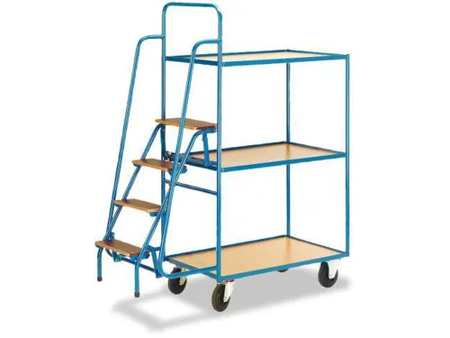 Orderverzamelwagen 990x590mm Totale H 1900mm 3 Etages Hout Ral5010