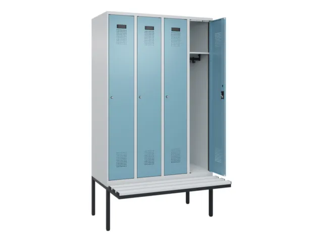 locker met bank,HxBxD 2120x1200x815mm,4vak,vak B 300mm,cilinderslot