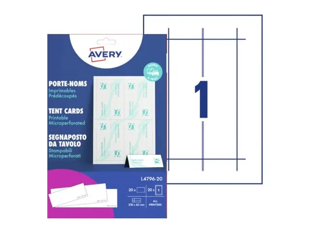 Tafelnaambord Avery L4796-20 210x60mm wit 20 stuks