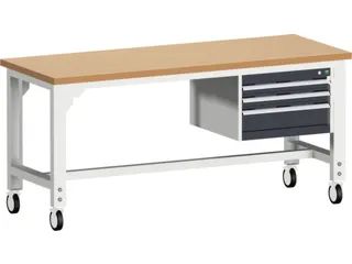 werkbank,verrijdbaar,HxBxD 840-1140x2000x750mm,beukenblad - 2