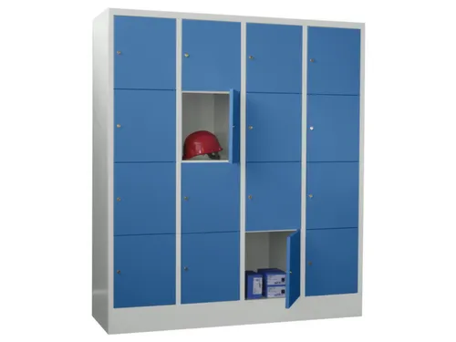 lockerkast,HxBxD 1850x1600x500mm,4x4vakken,RAL7035,front RAL5012