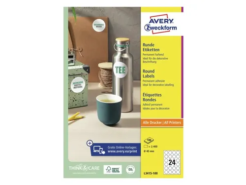 Etiket Avery L3415-10 rond 40mm wit 240stuks