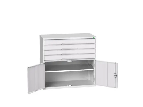 ladekast 1000x1050x550mm 4laden 2deuren uittrekbaar RAL7035