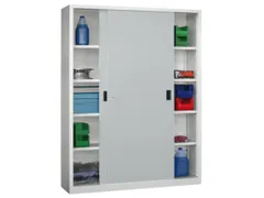 Schuifdeurkast 1950x1500x500mm 5 Oh Cilinderslot Tussenwand Ral7035