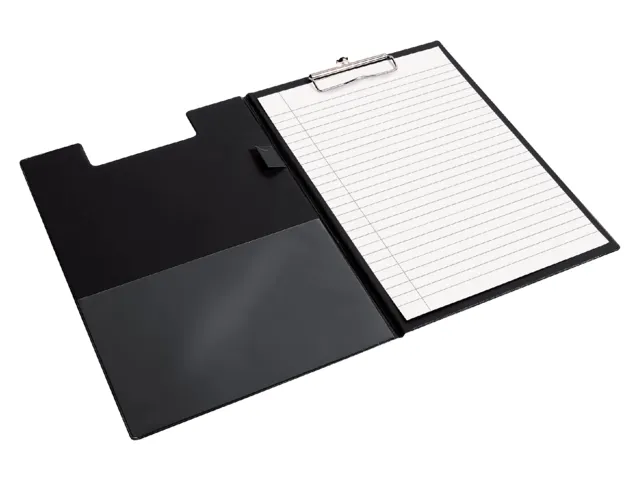 Klembordmap Quantore A4 staand PVC zwart met 100mm klem + penlus