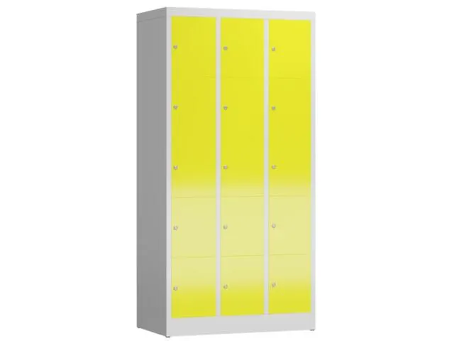 Lockerkast 1800x870x500mm 3x5 vakken cilinderslot, sokkel, RAL1018