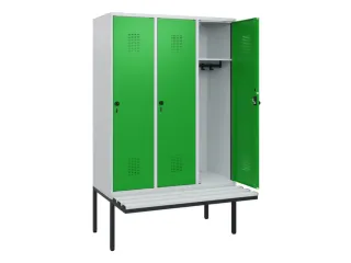 locker met bank,HxBxD 1950x1200x815mm,3vak,vak B 400mm,draaigrendel - 1