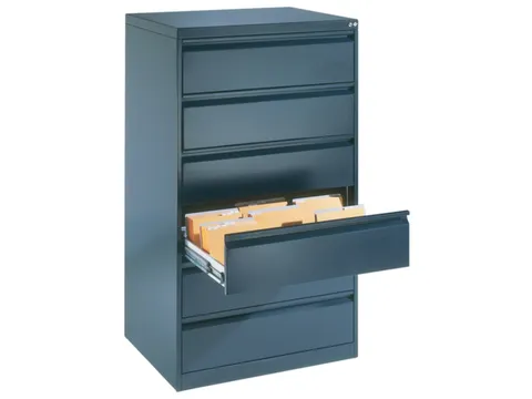 fichekast,HxBxD 1357x787x590mm,drie banen,romp RAL7021,front RAL7021