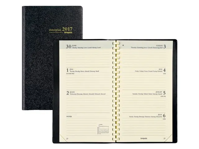 Agenda 2026 Brepols Interplan Genova spirale 7 jours/ 2 pages noir