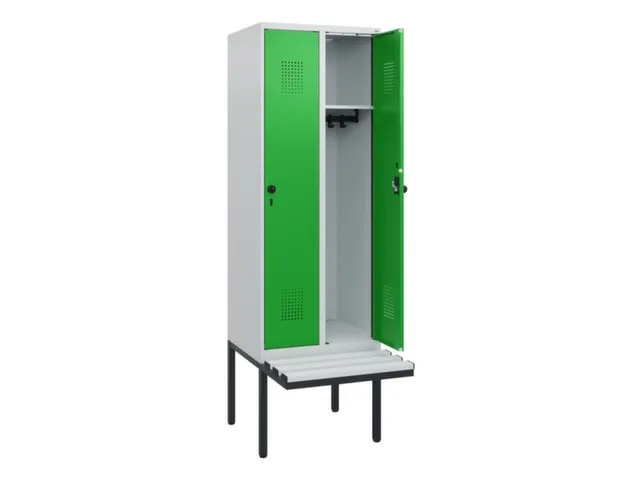 locker met bank,HxBxD 1950x600x815mm,2vak,vak B 300mm,draaigrendel