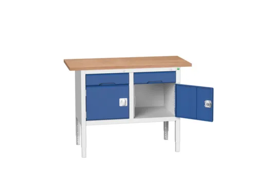 werkbank,HxBxD 830-930x1250x600mm,multiplexblad,uitrusting: 2laden