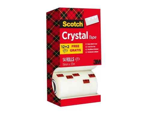 Plakband Scotch Crystal 600 19mmx33m transparant 12+2 gratis
