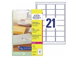 Adresetiket Avery 63.5x38.1mm transparant Laserprinter 525 stuks