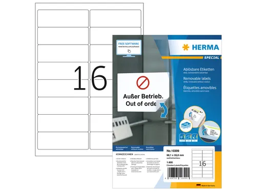 HERMA 10309 Verwijderbare Adresetiket A4 99,1x33,8mm Wit 1600 stuks