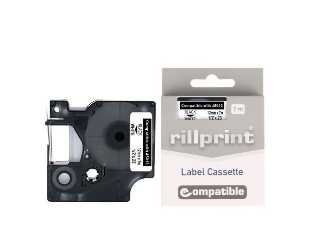 Rillprint Ruban étiqueteuse compatible Dymo 45013 D1 12mmx7m noir sur blanc