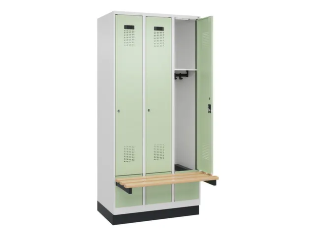 locker met bank,HxBxD 1950x900x815mm,3vak,vak B 300mm,cilinderslot