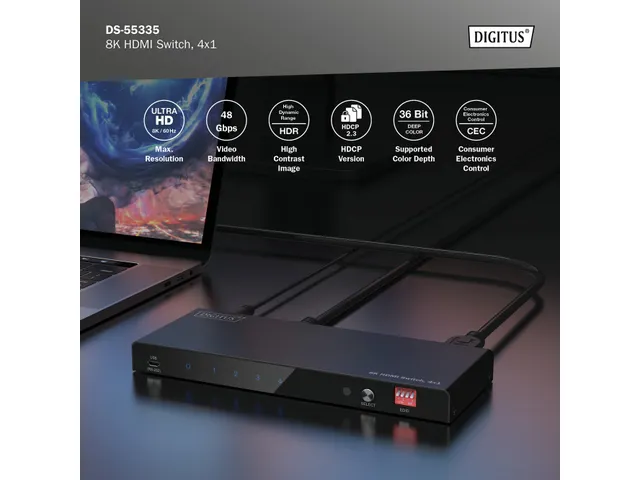 DIGITUS 8K HDMI schakelaar, 4x1 Switch