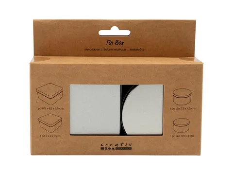 Blikjes Creativ Company cirkel en vierkant set à 4 stuks zilver