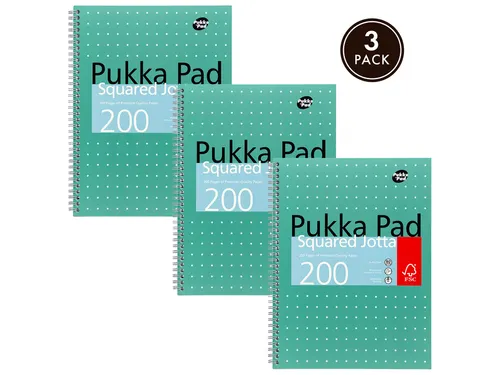 Collegeblok Pukka Pad Jotta A4 ruit 5x5mm 4-gaats 200 pag. 80gr groen