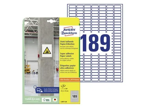 Etiket Avery zelfklevend 25,4x10mm wit permanent 20 vel 189 etiketten