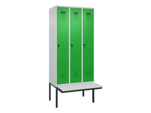 locker met bank,HxBxD 2120x900x815mm,3vak,vak B 300mm,draaigrendel