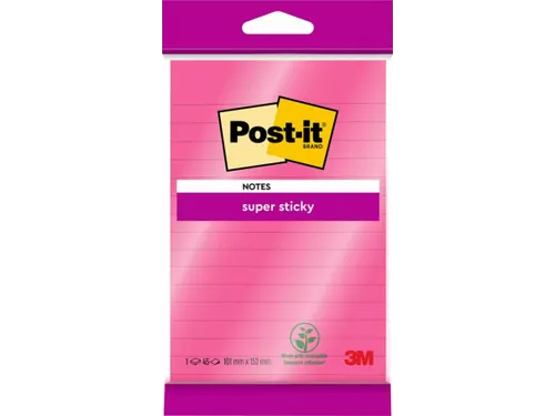 Memoblok 3M Post-it 4645 Super Sticky 101x152mm lijn roze