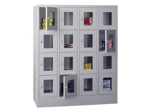 lockerkast,HxBxD 1518x1200x500mm,4x4vakken,RAL7035,front RAL7016