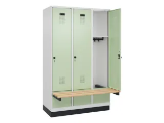 locker met bank,HxBxD 1950x1200x815mm,3vak,vak B 400mm,draaigrendel - 1