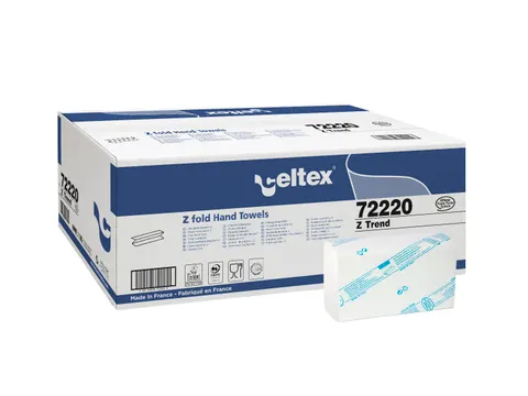 Handdoek Celtex Z-vouw 2-laags wit doos 25 pak a 150 vel 20,5 x 24 cm