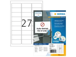 HERMA 10300 Verwijderbare etiketten A4 63,5x29,6mm Wit 2700 stuks