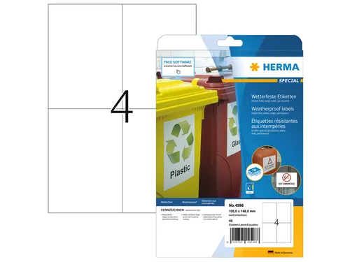 HERMA 4598 Weerbestendige Inkjet-etiket A4 105x148mm Wit 40 stuks