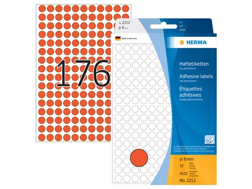 HERMA 2212 Multipurpose etiketten Rond 8mm Rood 5632 stuks