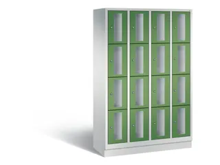 Lockerkast 1800x1190x500mm 4x4 vakken Cilinderslot, Sokkel, RAL6011 - 2