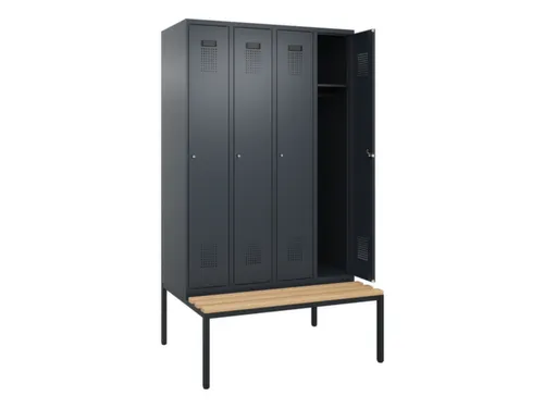 locker met bank,HxBxD 2120x1200x815mm,4vak,vak B 300mm,cilinderslot