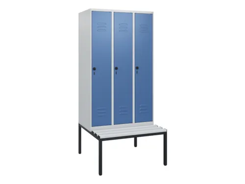 locker met bank,HxBxD 1950x900x815mm,3vak,vak B 300mm,draaigrendel
