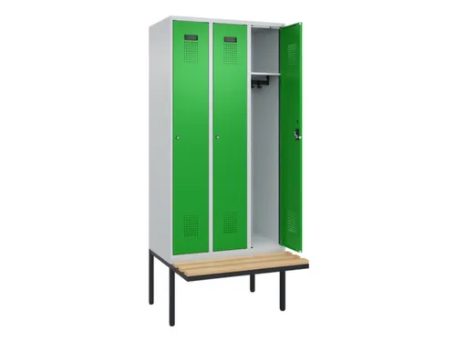 locker met bank,HxBxD 2120x900x815mm,3vak,vak B 300mm,cilinderslot