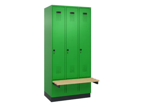 locker met bank,HxBxD 1950x900x815mm,3vak,vak B 300mm,draaigrendel