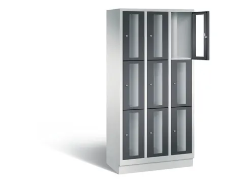 Lockerkast 1800x900x500mm 3x3 vakken Cilinderslot, Sokkel, RAL7021