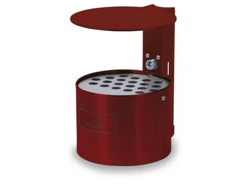 Asbak 4 liter HxØ 290x200mm Wandmontage Rond Rood Met Overkapping