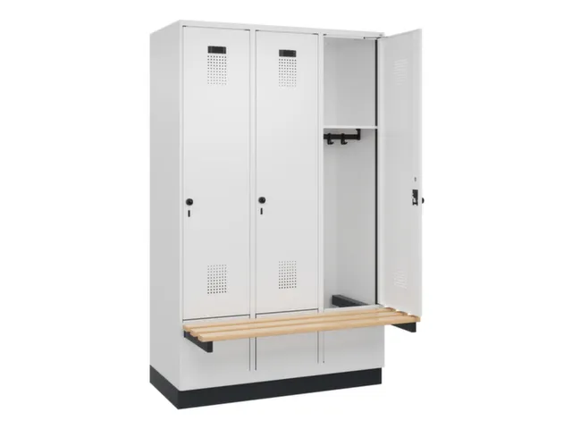 locker met bank,HxBxD 1950x1200x815mm,3vak,vak B 400mm,draaigrendel