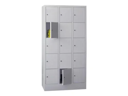 lockerkast,HxBxD 1850x900x500mm,3x5vakken,RAL7035,front RAL7035