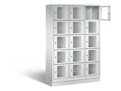 Lockerkast 1800x1200x500mm 3x5 vakken Cilinderslot, Sokkel, RAL7035
