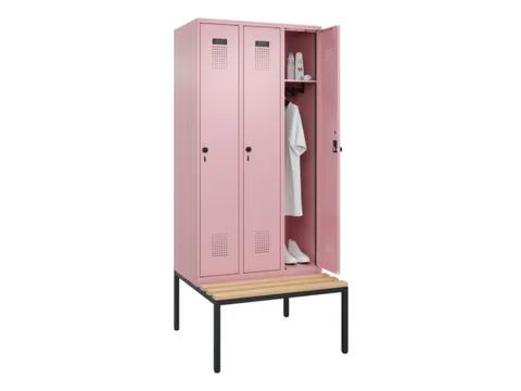 locker met bank,HxBxD 2120x900x815mm,3vak,vak B 300mm,draaigrendel
