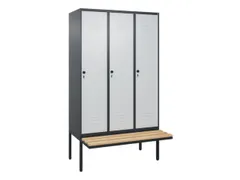 locker met bank,HxBxD 2120x1200x815mm,3vak,vak B 400mm,draaigrendel