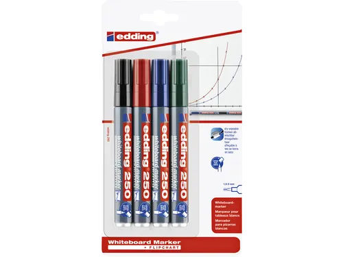 Viltstift edding 250 whiteboard rond 1.5-3mm blister 4 stuks assorti