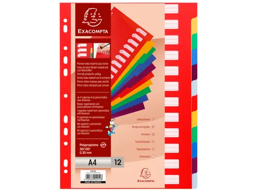 Tabbladen A4 Ondoorzichtig PP 0.30mm 12-Delig 11-Gaats Assorti