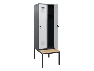 locker met bank,HxBxD 1950x600x815mm,2vak,vak B 300mm,draaigrendel - 1